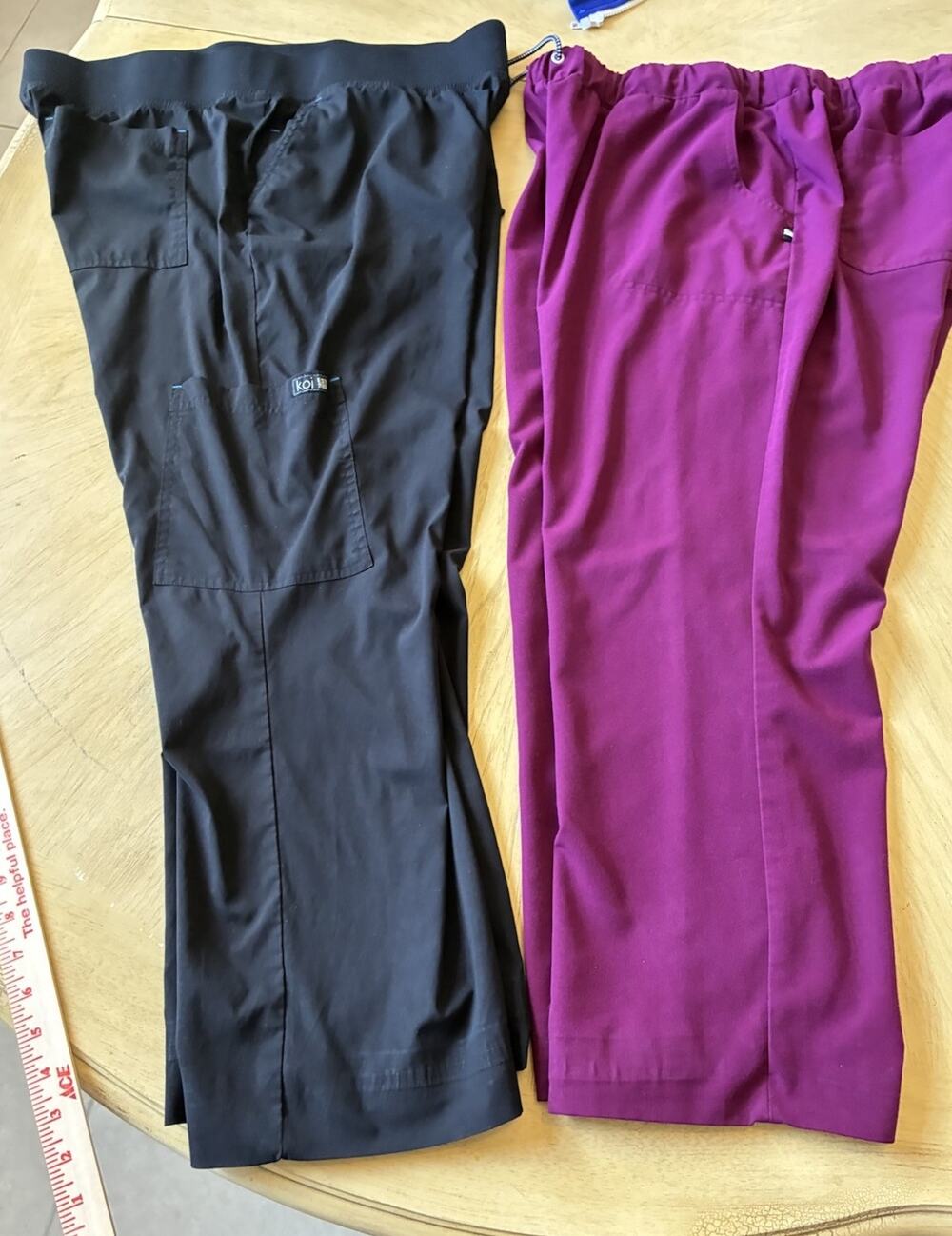 Lot of 2 Koi Scrubs Pants Womens XL Petite Short Girls Black & Maroon Comfy